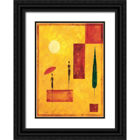 Umbrella I Black Ornate Wood Framed Art Print with Double Matting by Renee