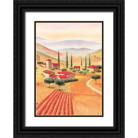 Tuscan Village II Black Ornate Wood Framed Art Print with Double Matting by Renee