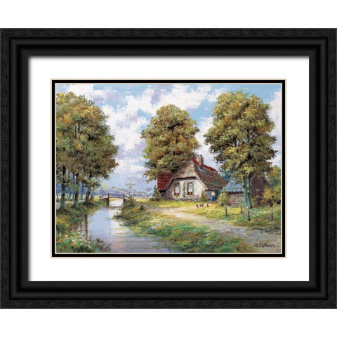 Farmhouse near river Black Ornate Wood Framed Art Print with Double Matting by Withaar, Reint