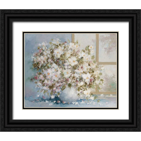 White flowers in vase Black Ornate Wood Framed Art Print with Double Matting by van de Poel, Theo