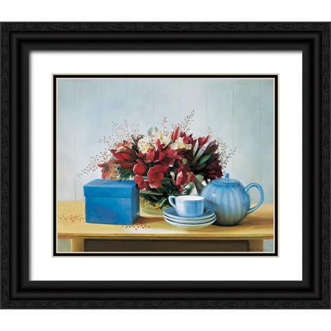 Stillife with teapot Black Ornate Wood Framed Art Print with Double Matting by Bradshaw, Zeke