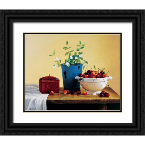 Stillife with cherries Black Ornate Wood Framed Art Print with Double Matting by Bradshaw, Zeke