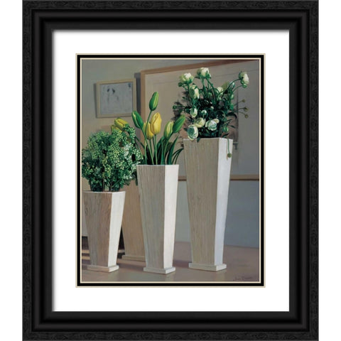 Stillife with white vases Black Ornate Wood Framed Art Print with Double Matting by Demmick, James