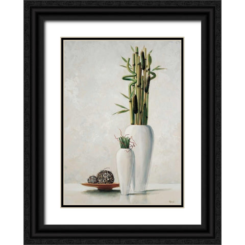 Bamboo in white vase I Black Ornate Wood Framed Art Print with Double Matting by Renee