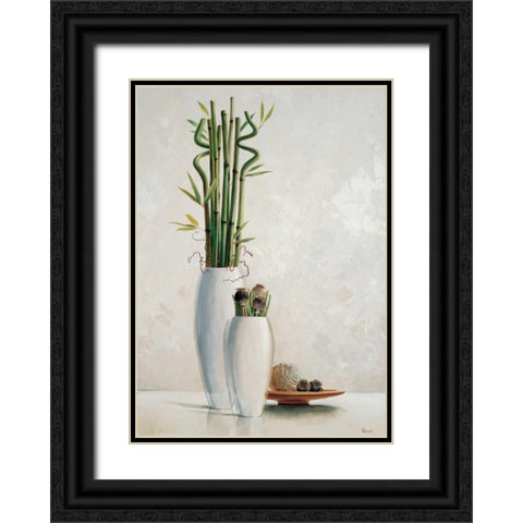 Bamboo in white vase II Black Ornate Wood Framed Art Print with Double Matting by Renee