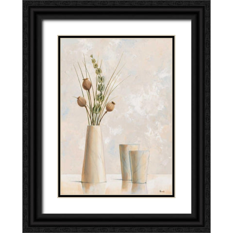 Vase and bowl II Black Ornate Wood Framed Art Print with Double Matting by Renee