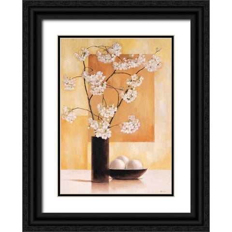 White blossom I Black Ornate Wood Framed Art Print with Double Matting by Renee