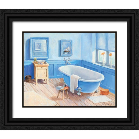 Bathroom in blue I Black Ornate Wood Framed Art Print with Double Matting by Jasper