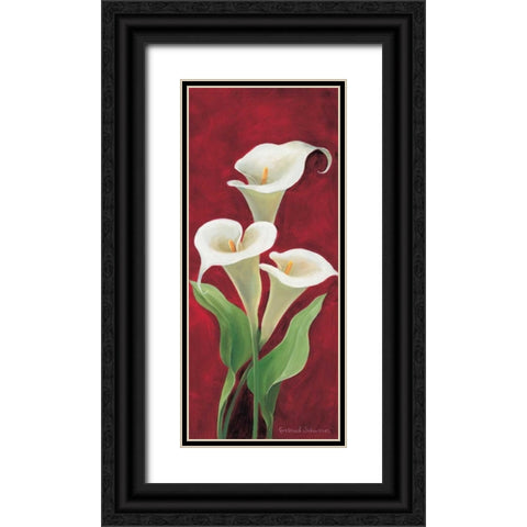 Calla on burgundy I Black Ornate Wood Framed Art Print with Double Matting by Schweser, Gertrud
