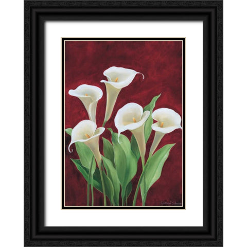 Calla on burgundy II Black Ornate Wood Framed Art Print with Double Matting by Schweser, Gertrud