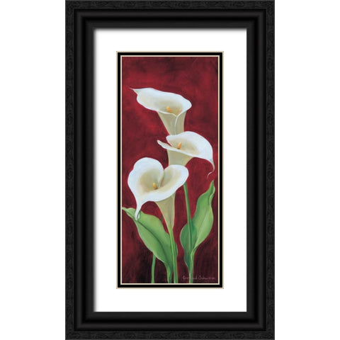 Calla on burgundy III Black Ornate Wood Framed Art Print with Double Matting by Schweser, Gertrud