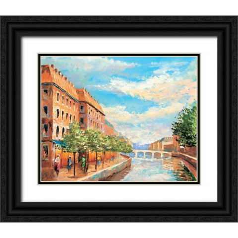 Paris IV Black Ornate Wood Framed Art Print with Double Matting by Renee