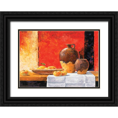 Stillife with apples I Black Ornate Wood Framed Art Print with Double Matting by Nauts, Frans