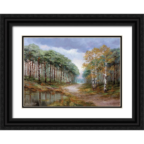 Deer in the woods Black Ornate Wood Framed Art Print with Double Matting by Withaar, Reint