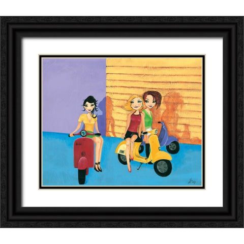 Scooter fun II Black Ornate Wood Framed Art Print with Double Matting by Hedy