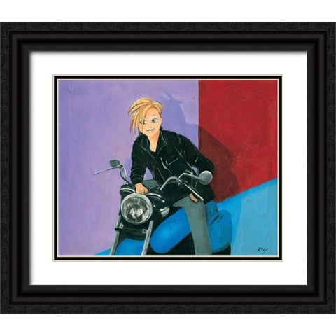 Scooter fun V Black Ornate Wood Framed Art Print with Double Matting by Hedy