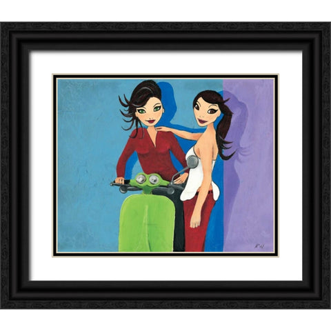 Scooter fun VI Black Ornate Wood Framed Art Print with Double Matting by Hedy