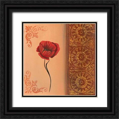 Flower with border V Black Ornate Wood Framed Art Print with Double Matting by Hedy