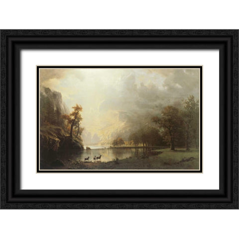 Sierra Nevada Morning Black Ornate Wood Framed Art Print with Double Matting by Bierstadt