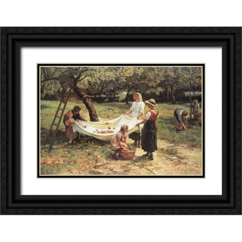 The Apple Gatherers Black Ornate Wood Framed Art Print with Double Matting by Morgan, Frederick