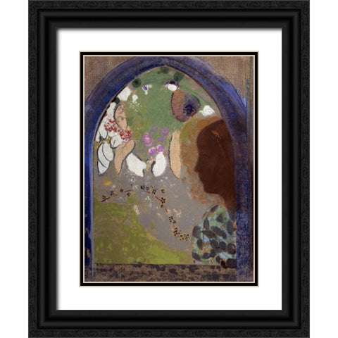 Womans Silhouette in a Window, 1912 Black Ornate Wood Framed Art Print with Double Matting by Redon, Odilon