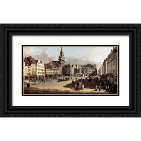 Dresden, the Old Market from Castle Street Black Ornate Wood Framed Art Print with Double Matting by Bellotto, Bernardo
