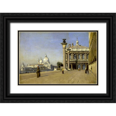 Morning in Venice Black Ornate Wood Framed Art Print with Double Matting by Corot, Jean-Baptiste-Camille