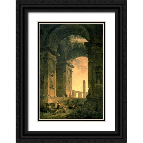 The Landscape with Obelisk Black Ornate Wood Framed Art Print with Double Matting by Robert, Hubert