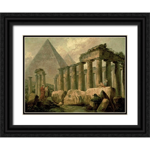 Pyramid and Temples Black Ornate Wood Framed Art Print with Double Matting by Robert, Hubert