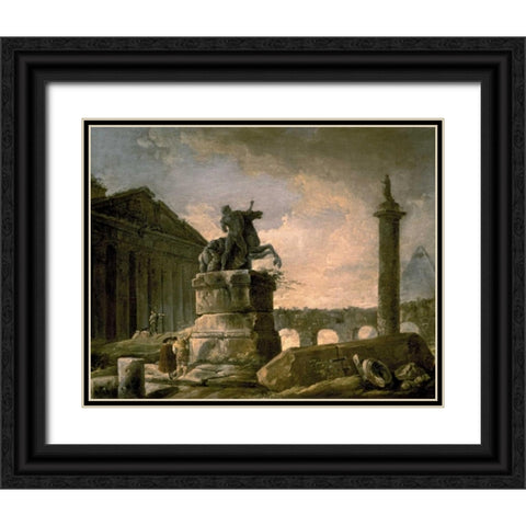 Architectural Landscape with Obelisk Black Ornate Wood Framed Art Print with Double Matting by Robert, Hubert