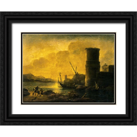 Bay at Sunset, 1549 Black Ornate Wood Framed Art Print with Double Matting by Rosa, Salvator