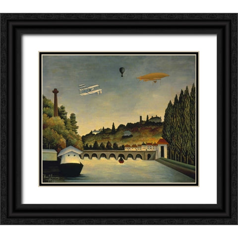 View of the Bridge at Sevres and the Hills at Clam Black Ornate Wood Framed Art Print with Double Matting by Rousseau, Claude