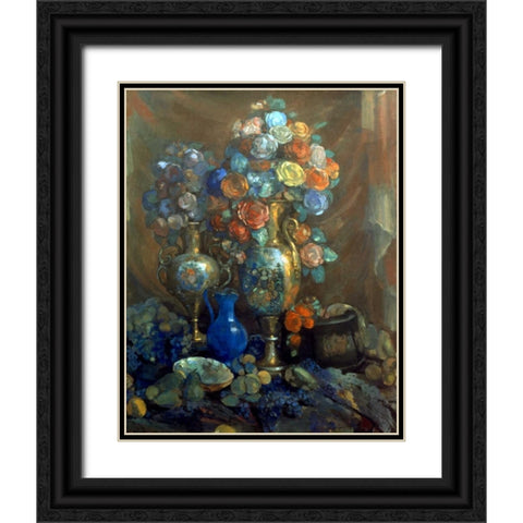 Vases, Flowers, Fruits, 1912 Black Ornate Wood Framed Art Print with Double Matting by Sapunov, Nikolai