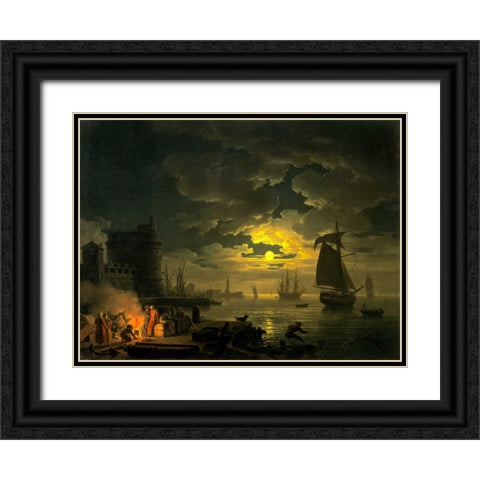 Black Ornate Wood Framed Art Print with Double Matting by Vernet, Claude Joseph