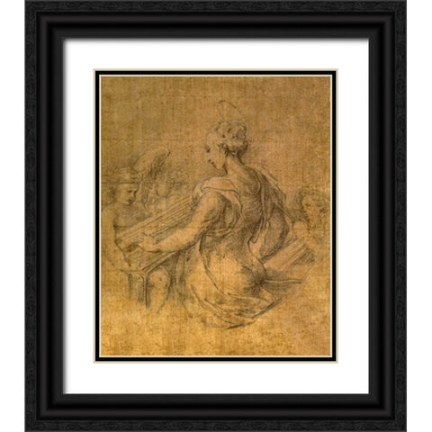 Lady with Angels Black Ornate Wood Framed Art Print with Double Matting by Parmigianino