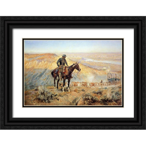 The Wagon Boss Black Ornate Wood Framed Art Print with Double Matting by Russell, Charles M.