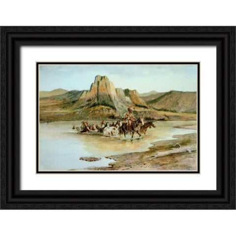 Return of the Horse Thieves Black Ornate Wood Framed Art Print with Double Matting by Russell, Charles M.