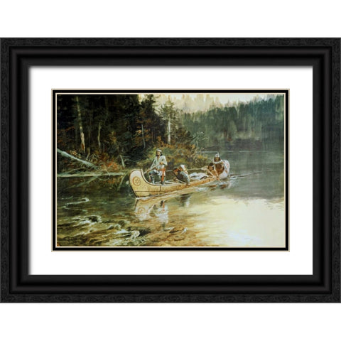 On The Flathead Black Ornate Wood Framed Art Print with Double Matting by Russell, Charles M.