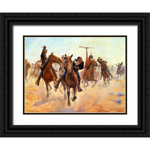 Breaking Through The Lines Black Ornate Wood Framed Art Print with Double Matting by Schreyvogel, Charles