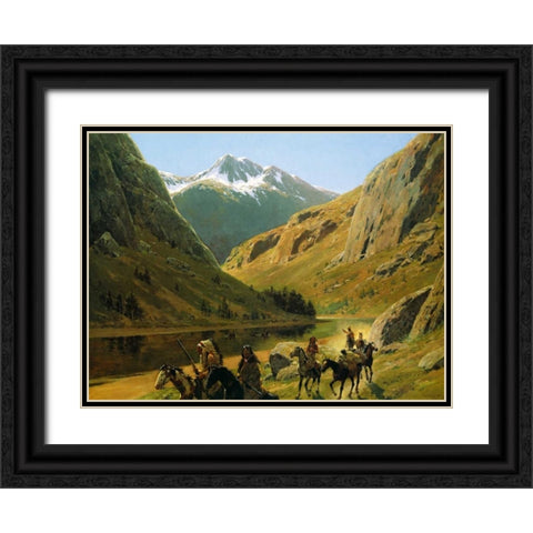 Indian Maurauders In Party Fording Stream Black Ornate Wood Framed Art Print with Double Matting by Farny, Henry