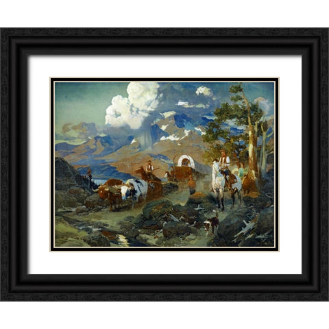 Emigrant Train at Donner Lake Black Ornate Wood Framed Art Print with Double Matting by Johnson, David