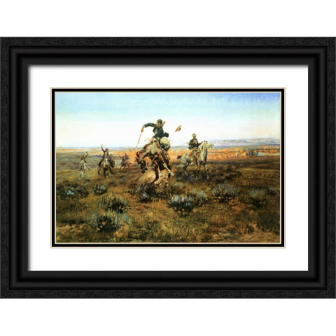 A Bad One Black Ornate Wood Framed Art Print with Double Matting by Russell, Charles M.