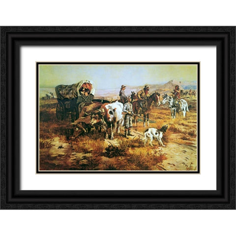 A Doubtful Visitor Black Ornate Wood Framed Art Print with Double Matting by Russell, Charles M.