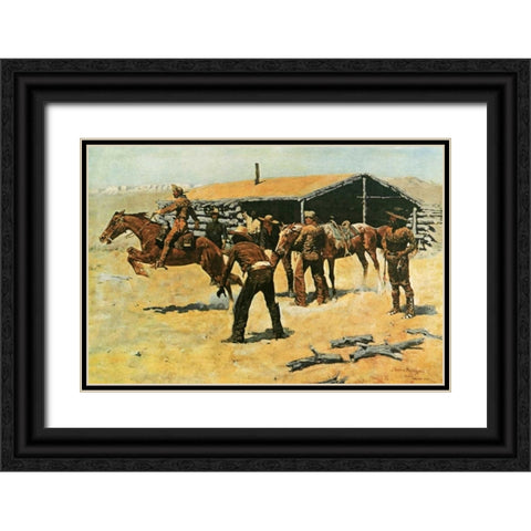 Coming and Going of the Pony Express Black Ornate Wood Framed Art Print with Double Matting by Remington, Frederic