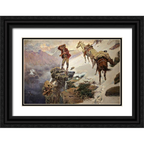 Meats Not Meat Til Its In The Pan Black Ornate Wood Framed Art Print with Double Matting by Russell, Charles M.