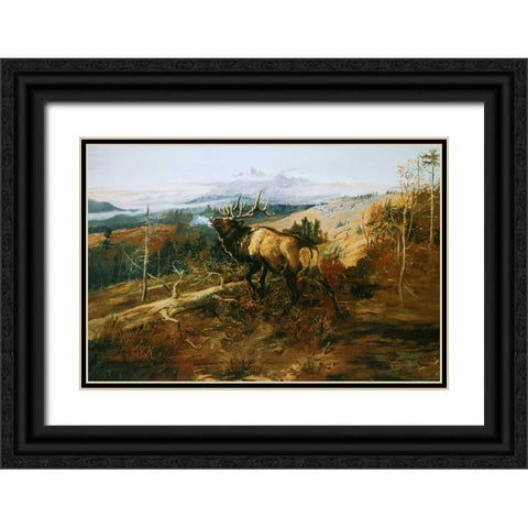 The Elk Black Ornate Wood Framed Art Print with Double Matting by Russell, Charles M.