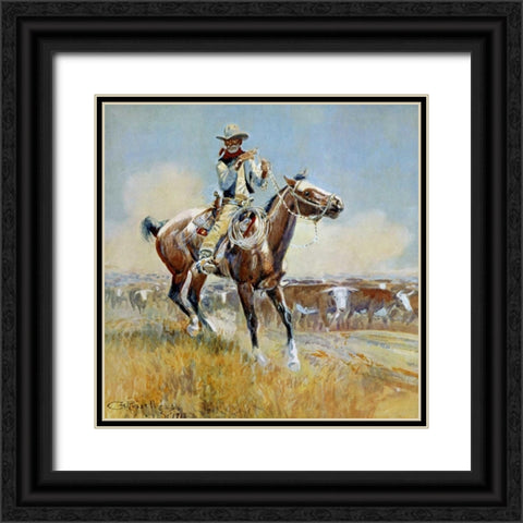 Beef for the Fighters Black Ornate Wood Framed Art Print with Double Matting by Russell, Charles M.