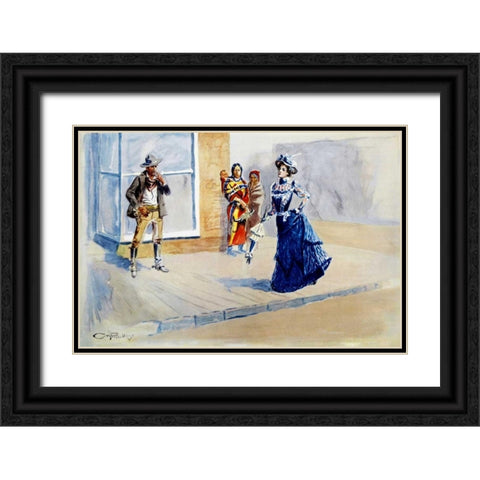When East Meets West Black Ornate Wood Framed Art Print with Double Matting by Russell, Charles M.