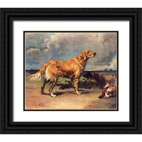 Golden Retriever Black Ornate Wood Framed Art Print with Double Matting by Earl, Maud