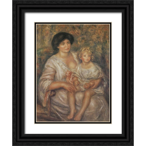 Mother and Child Black Ornate Wood Framed Art Print with Double Matting by Renoir, Pierre-Auguste